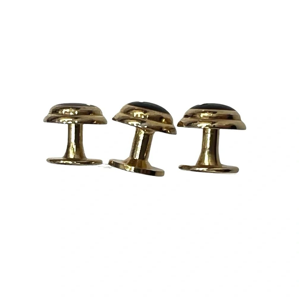 VINTAGE BLACK CENTER & GOLD TONE TUXEDO SHIRT STUDS - SET OF 3